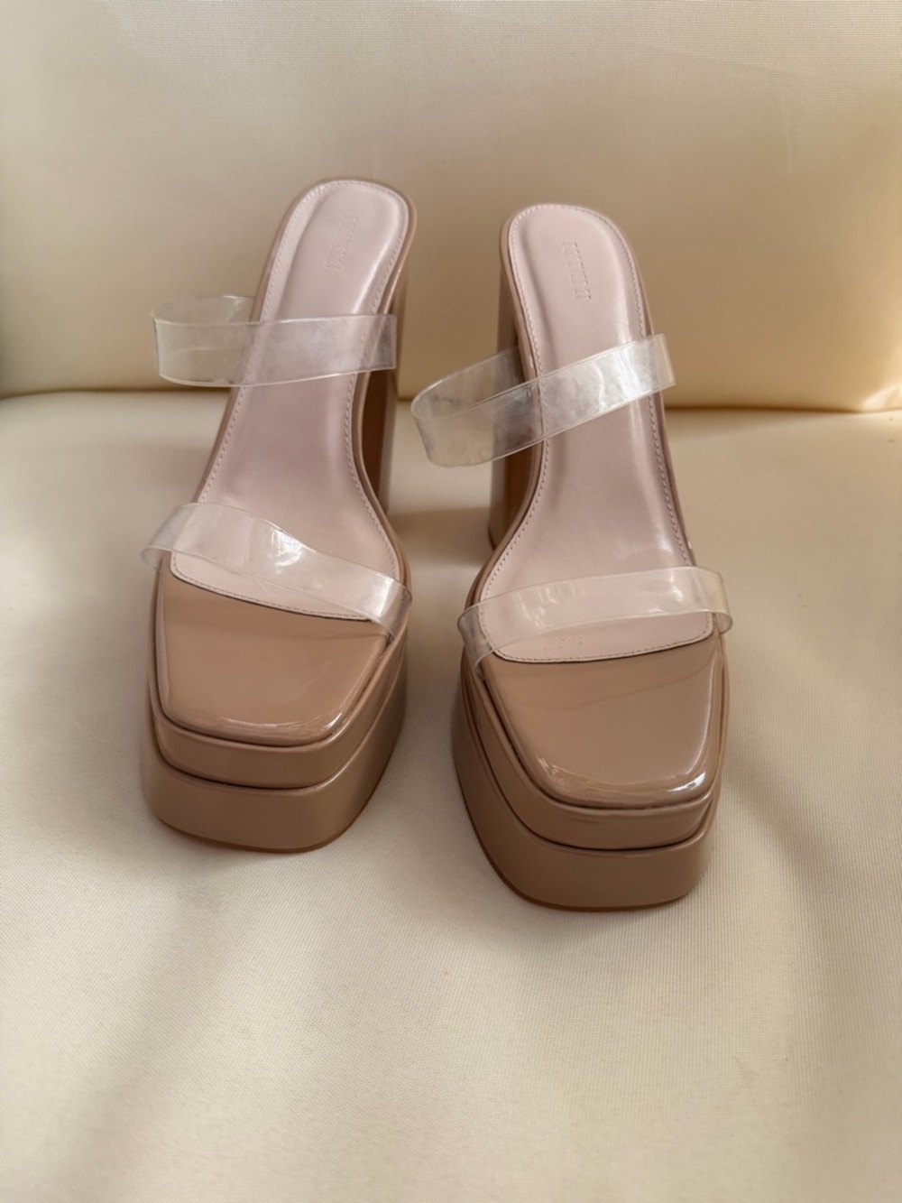 Platform High Block Mule in Nude with Clear Straps - Picture 2 of 10